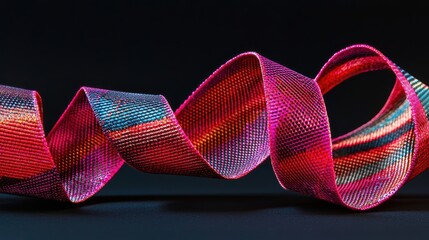Poster - Colorful Wavy Ribbon on Dark Background in Artistic Presentation