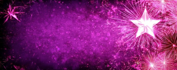 Poster - Vibrant Pink Starburst Background with Sparkles and Fireworks for Celebration and Festive Contexts