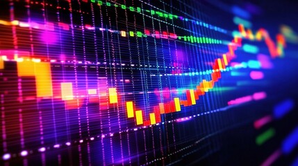 Poster - colorful financial stock market graph with candlestick patterns