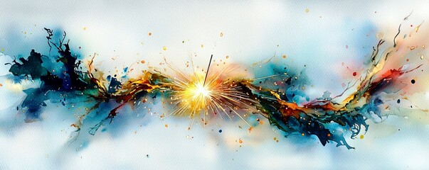 Poster - Abstract colorful splash of paint in fluid motion creating a radiant burst of light with artistic brush strokes showcasing vibrant hues and textures