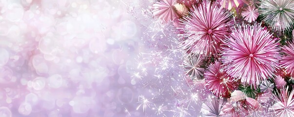 Poster - Vibrant Floral Background with Shimmering Details and Soft Bokeh Effects Perfect for Celebrations and Design Projects Featuring Pink and Silver Flowers