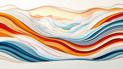 Poster - Vibrant Abstract Waves in Warm Tones and Soft Colors Illustrating Artistic Flow and Movement Across a Textured Surface