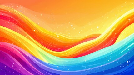 Poster - Vibrant Abstract Waves in Bright Colors of Red, Yellow, Blue, and Purple with a Soft Background and Subtle Sparkles for Creative Design Projects