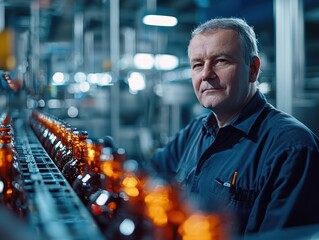 Poster - Skilled Worker Overseeing Production Line in Beverage Factory Setting