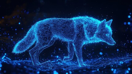 Poster - Glowing Digital Wolf in Neon Light with Sparkling Effects