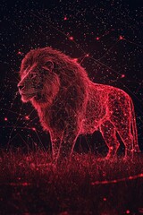 Poster - Abstract Digital Lion with Starry Background and Futuristic Design