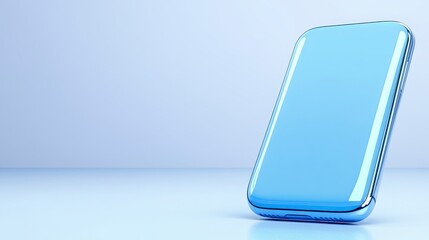 Poster - A sleek, modern smartphone with a glossy blue finish, standing upright on a minimalistic surface, emphasizing its design and technology.