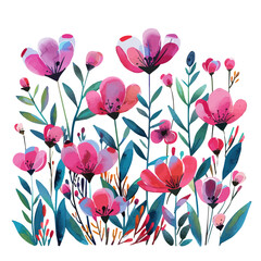 Sticker - A watercolor of vibrant pink flowers in a garden, isolated on a white background. Vibrant pink flowers in a garden vector.

