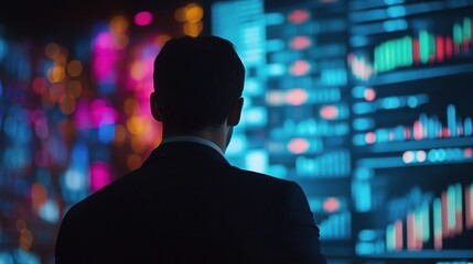 Poster - Investor Analyzing Multicolored Stock Graph in High Technology Environment