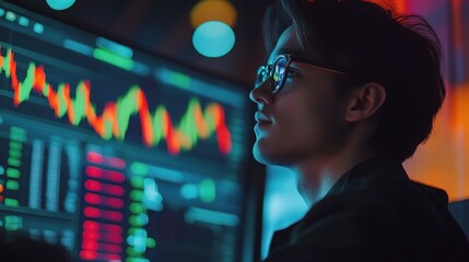 Poster - Modern Workspace of a Trader Analyzing Vibrant Stock Charts