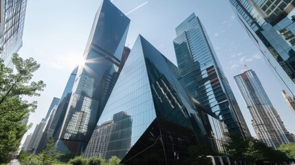 Poster - Modern Architecture with Reflective Glass and Unique Shapes in Cityscape
