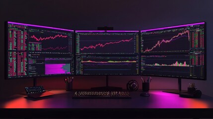 Poster - Modern Workspace for Traders with Vibrant Stock Market Charts