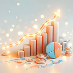 Wall Mural - 3D Soft Abstract Business Graph Bokeh Lights Growth Innovation ESG Negotiations