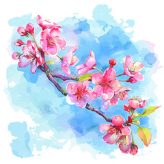 Wall Mural - A watercolor vector of vibrant spring blossoms against the sky, isolated on a white background. Vibrant spring blossoms against the sky vector.
