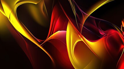 Poster - Abstract Composition of Bright Yellow and Red Flowing Waves