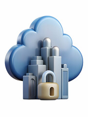 Sticker - City Skyline with Cloud Padlock Symbolizing Urban Cyber Security Concept