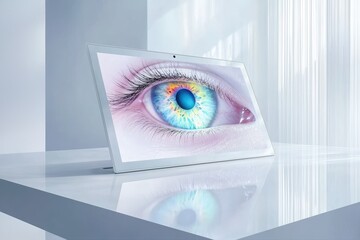 Poster - Futuristic Computer Screen Displaying Close-Up of Vibrant Eye