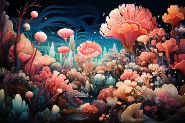 Wall Mural - Enchanting bioluminescent flora in mystical forest.