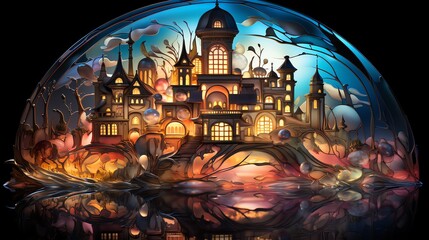 Wall Mural - enchanting fantasy castle scene in a glass dome.