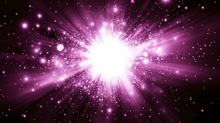 Poster - A vibrant burst of magenta light explodes outward from a bright center amidst a shower of sparkling particles and star-like glimmers.