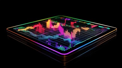 Poster - Vibrant 3D Digital Stock Market Graph with Colorful Visuals