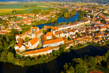 Wall Mural - Picturesque autumn cityscape of Telc overlooking historic centre with main square, Czech Republic