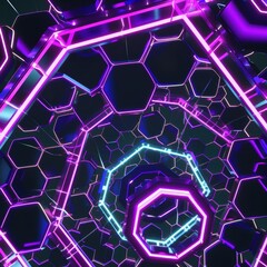 Poster - Abstract Neon Hexagonal Patterns in Spiraling Design Concept