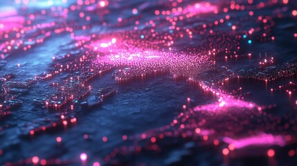 Poster - A vibrant, futuristic landscape of interconnected nodes and glowing lines. The image evokes technology, data flow, and a sense of intricate networks in a dark environment.