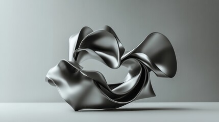 Poster - Abstract Metallic Sculpture with Flowing Curves and Textured Finish