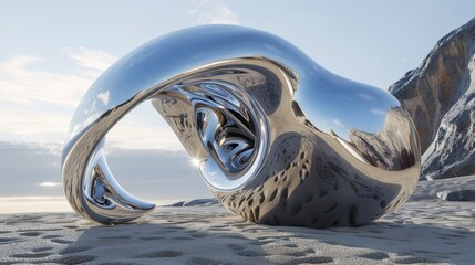 Poster - Modern Abstract Sculpture in Nature with Reflective Surface