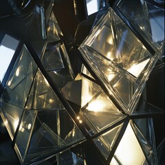 Poster - Abstract Geometric Shapes Reflecting Light in Crystal Formations