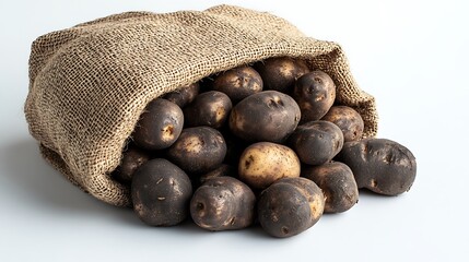 Wall Mural - North American potatoes in a jute sack isolated on white background