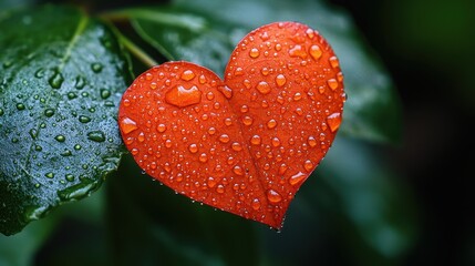 Wall Mural - heart shaped leaf dew drops nature love