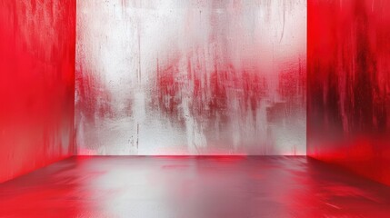 Poster - Modern Abstract Red Room with Metallic Background and Reflective Floor