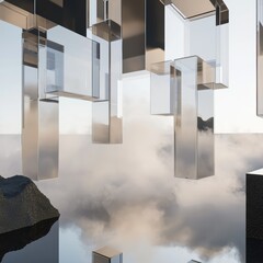 Poster - Abstract Reflection of Glass Structures in an Ethereal Landscape