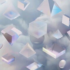 Poster - Abstract Geometric Shapes in Soft Clouds with Colorful Reflections