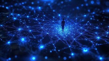 Poster - Person Standing Amidst Digital Network of Connected Dots and Lines