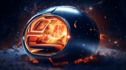 Wall Mural - Futuristic spaceship capsule on a cloud.