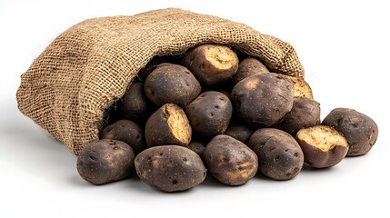 Wall Mural - North American potatoes in a jute sack isolated on white background