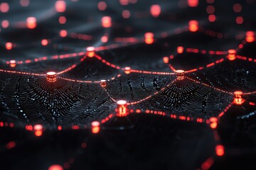 Poster - Abstract Network of Red Lights on a Dark Background with Web Design