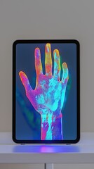 Poster - Colorful Hand Print Display on Digital Tablet with Vibrant Effects