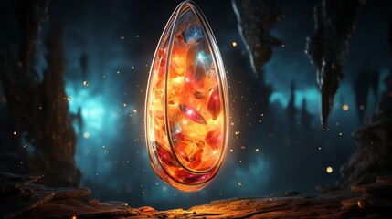 Wall Mural - Glowing crystal egg in dark cave.