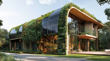 Poster - Modern Eco-Friendly House Surrounded by Lush Greenery and Nature