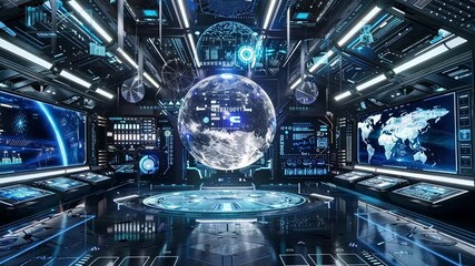 Poster - futuristic command center uses holographic displays and advanced technology for planet earth monitor