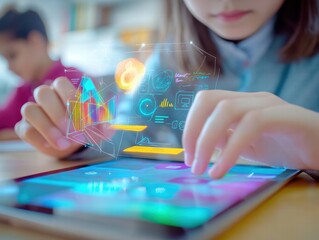 Poster - Child Interacting with Digital Tablet and Innovative Technology Graphics