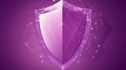 Poster - A vibrant purple shield graphic with intricate glowing lines and nodes represents digital security and data protection in a technological world.
