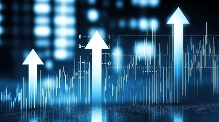 Poster - Corporate futuristic growth visualization with upward arrows digital environment business concept high-tech viewpoint