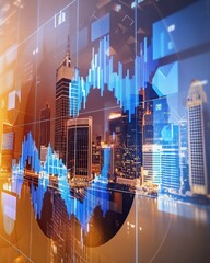 Poster - Dynamic abstract representation of corporate skyline with data visualization urban environment modern perspective