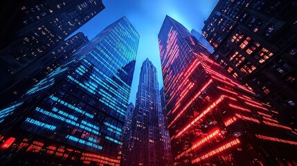 Poster - Dynamic stock market overlay on abstract cityscape urban environment digital art night viewpoint