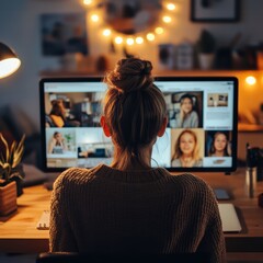 Poster - Person Working at Desk with Computer in Cozy Home Environment
